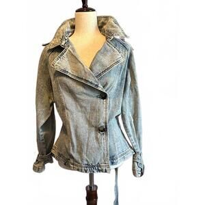 DICTIONARY Vintage Y2K Acid Wash Belted Denim Jacket Coat
